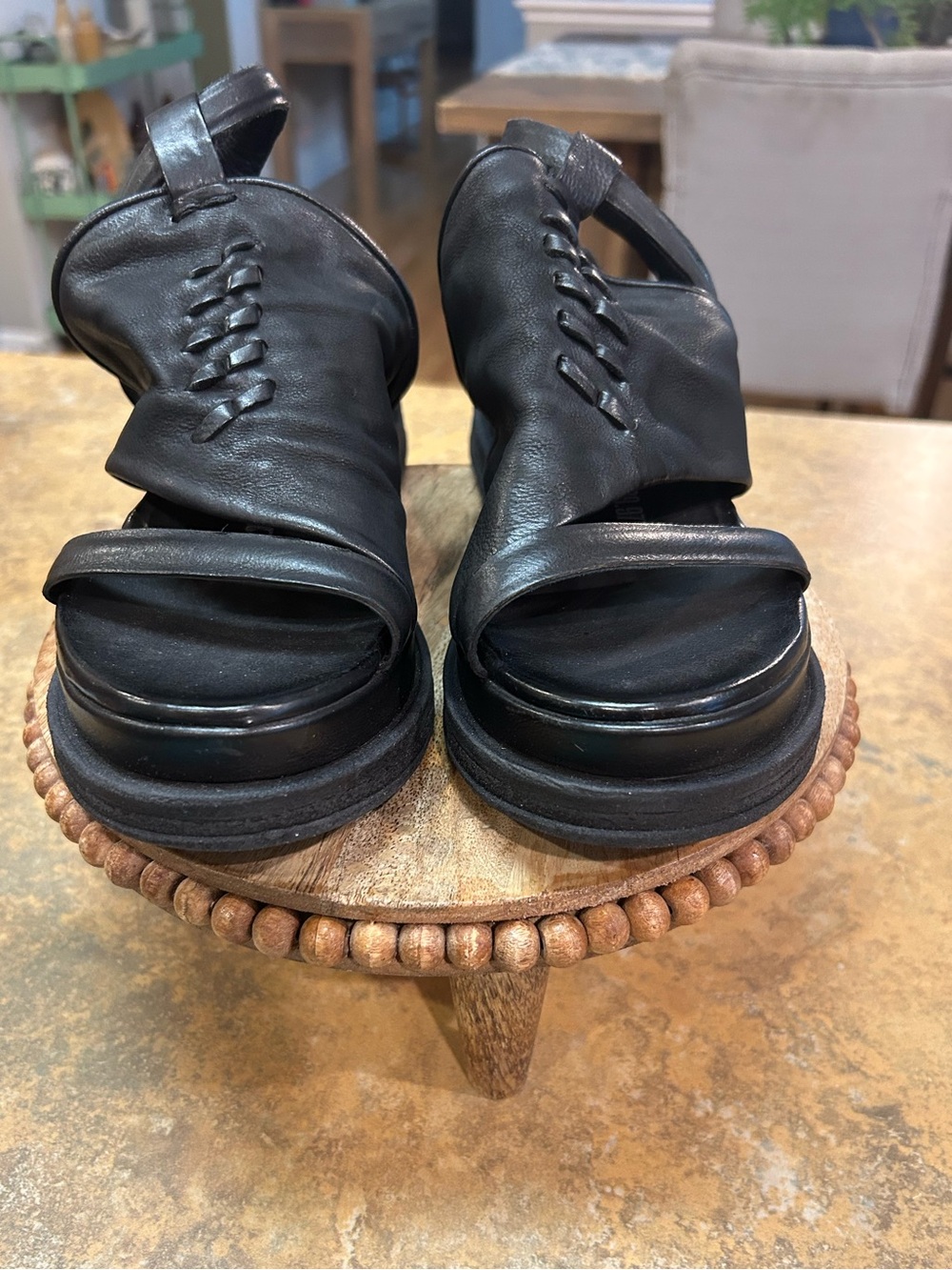 A.S.98 Black Leather Platform Sandal with Ankle Buckle - Picture 9 of 14